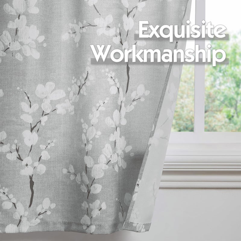 FMFUNCTEX Gray-White Kitchen Valance Curtain 15-inches Length Blossom Print Canvas Window Curtain Valance for Cafe Floral Botanical Pattern Window Top Curtain Rod Pocket 1 Pack - Image 4